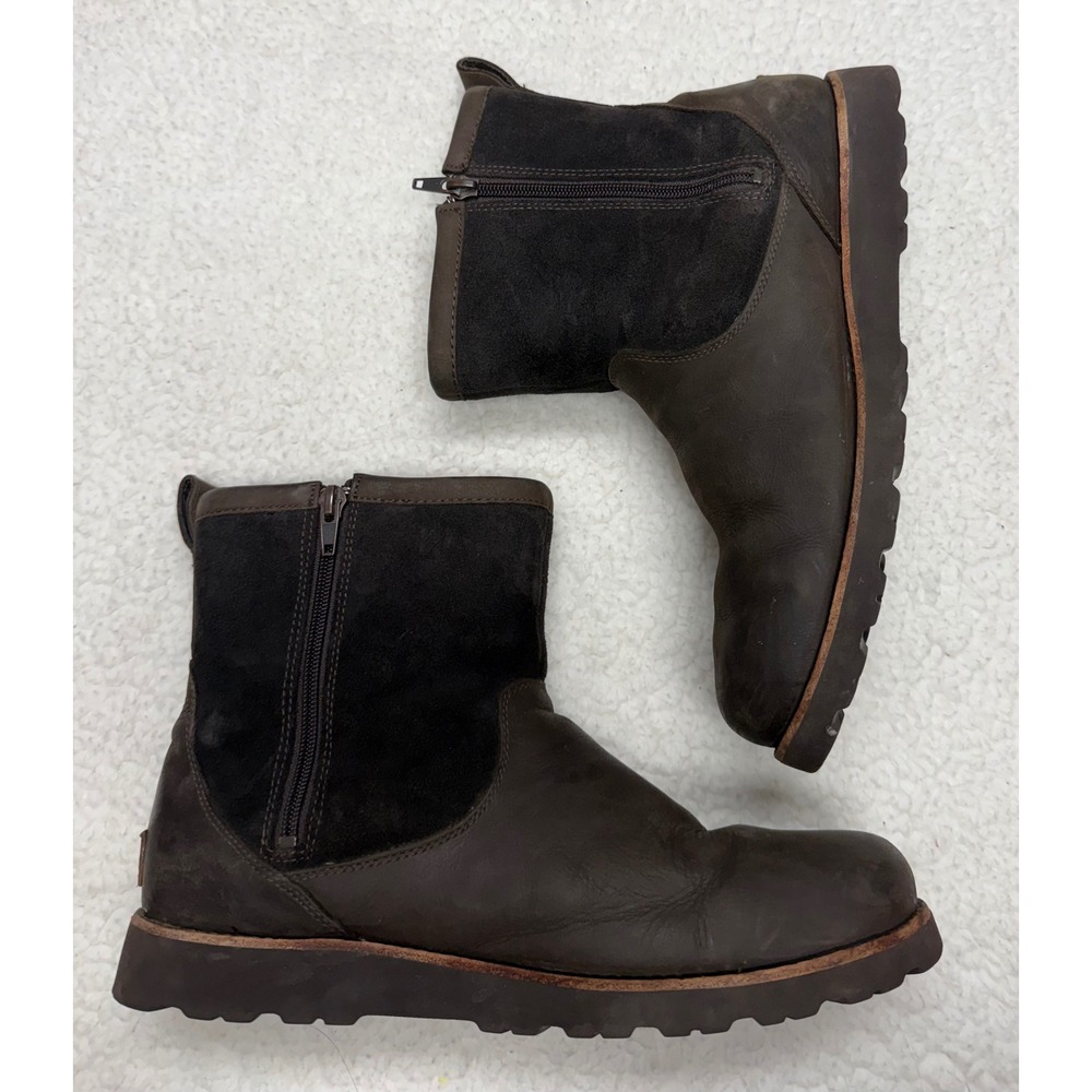 UGG Emmett Waterproof Leather Suede Duck Boots Brown Mens 12 Zip Up 1117951